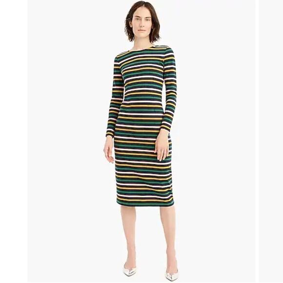 J. Crew Dress Womens 0 Striped Long Sleeve Multicolor Midi Colorful Teacher Work - Picture 1 of 15